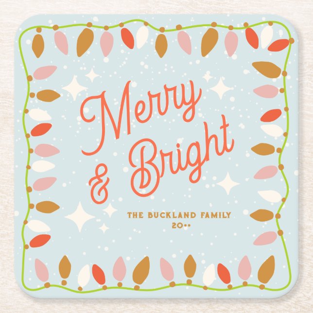 Retro Merry och Bright jul Ljus Underlägg Papper Kvadrat (Framsidan)