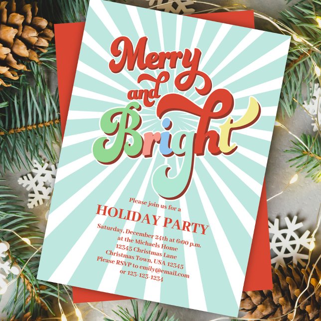 Retro Merry och Bright jul Party Inbjudningar (Merry and Bright Christmas party invitations. )
