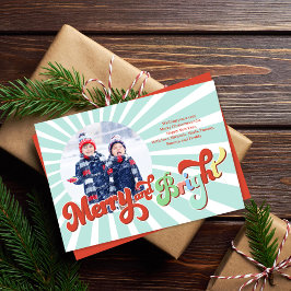 Retro Merry och Bright Photo jul Julkort