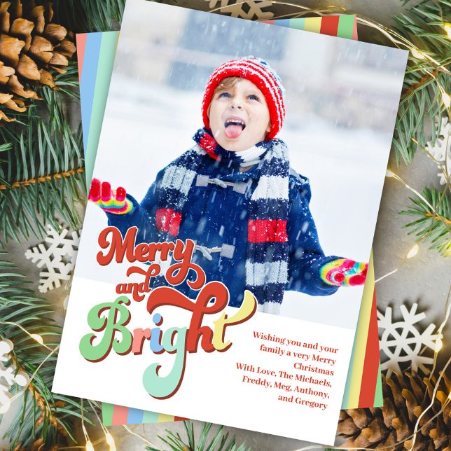 Retro Merry och Bright Photo jul Julkort (Merry and Bright Christmas holiday photo card.)