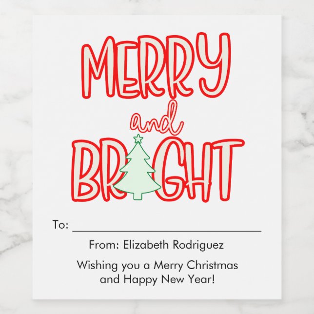 Retro Merry och Bright Unik Flaska Gift-Märkre Vinflaska Etikett (Singel etikett)