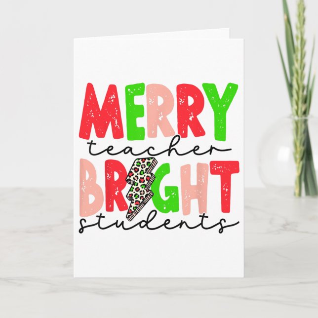 Retro Merry Teacher Bright Students Fun Christmas  Kort (Framsida)