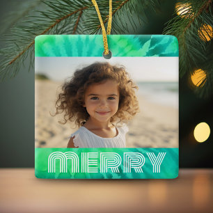 Retro MERRY - Tie-Dye Teal - Photo - 70 s Vibe Julgransprydnad Keramik