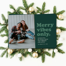 Retro Merry Vibes Only fun green photo Julkort