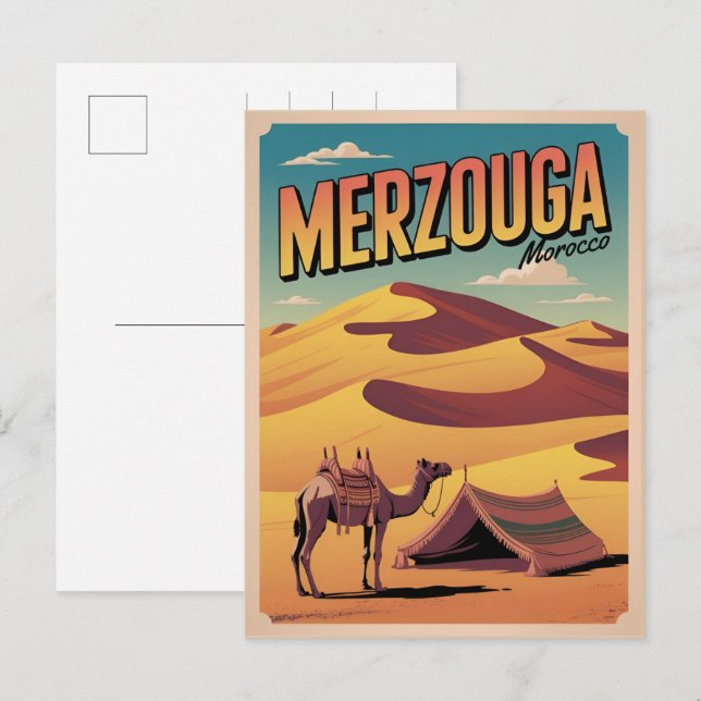 Retro Merzouga sahara camel ride morocco travel gi Vykort (Fram/baksida)