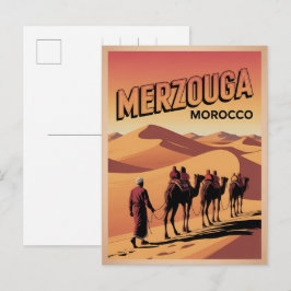 Retro Merzouga sahara camel ride morocco travel Vykort