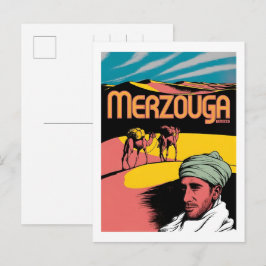 Retro Merzouga sahara camel ride morocco travel Vykort