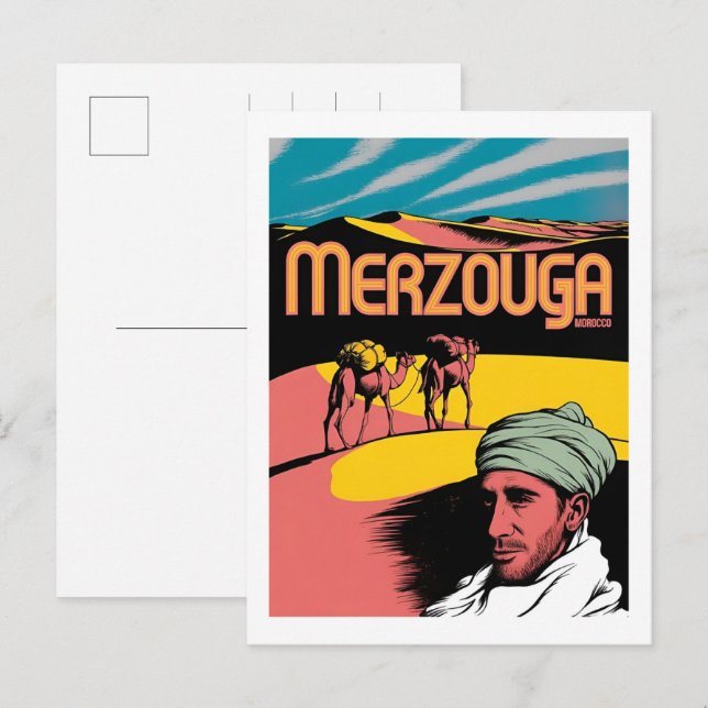 Retro Merzouga sahara camel ride morocco travel  Vykort (Fram/baksida)