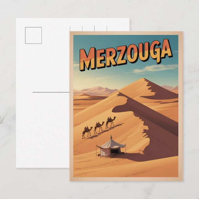 Retro Merzouga sahara camel ride morocco travel  Vykort (Fram/baksida)