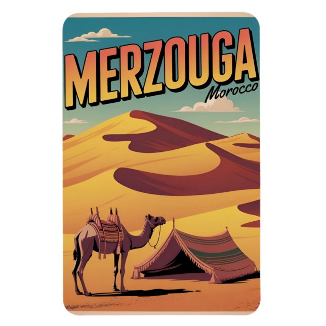 Retro Merzouga sahara kamelritt Marocko resa gi Magnet (Vertikal)