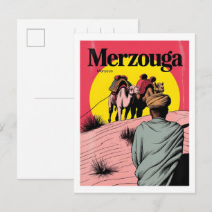 Retro Merzouga sahara kamelritt Marocko resa gi Vykort