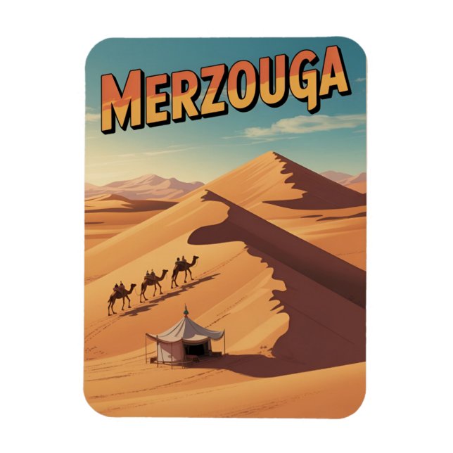 Retro Merzouga sahara kamelritt Marocko resa  Magnet (Vertikal)