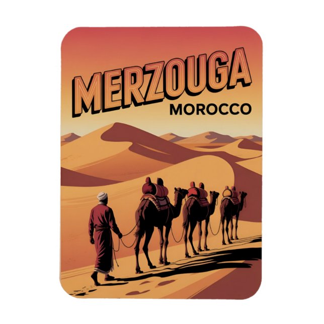 Retro Merzouga sahara kamelritt Marocko resa  Magnet (Vertikal)