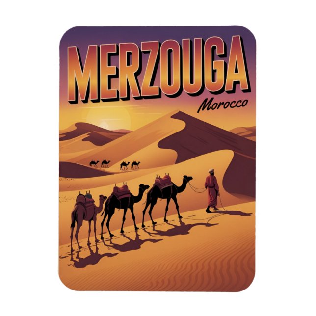Retro Merzouga sahara kamelritt Marocko resa  Magnet (Vertikal)