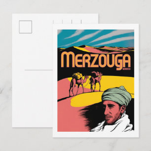 Retro Merzouga sahara kamelritt Marocko resa Vykort