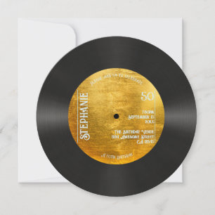 Retro Metallic Guld Record Music 50:e födelsedagen Inbjudningar