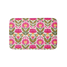 Retro Mexican Talavera Flowers Fuchsia Pink Floral Badrumsmatta
