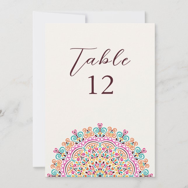 Retro Mexican Terrain Mandala Wedding Table Number Inbjudningar (Framsida)