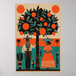 Retro mexikansk folkkonsttryck livfull illustratio poster