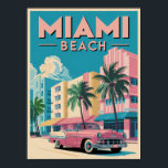 Retro Miami Beach Art Deco - Vintage resor Poster<br><div class="desc">Ta med den vibrerande Miami Beach-energin till ditt space med den här fantastiska vintage-stil-reseaffischen. Med färgstark konst Deco byggnad, handflatan träd, och en klassisk konvertibel rosa, fångar den här konsten perfekt den nostalgiska charmen från SydFloridas mest koniska stad. Den djärva typografin och den skarpa pastelliseringen färg gör detta till ett...</div>