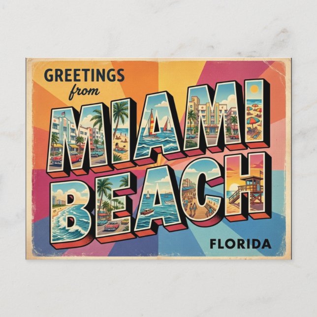 Retro Miami Beach Florida Resesign för vykort (Framsida)