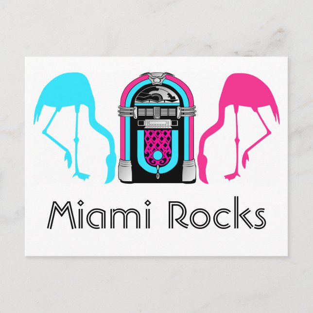 Retro Miami Flamingos Diner Jukebox Vykort (Framsida)