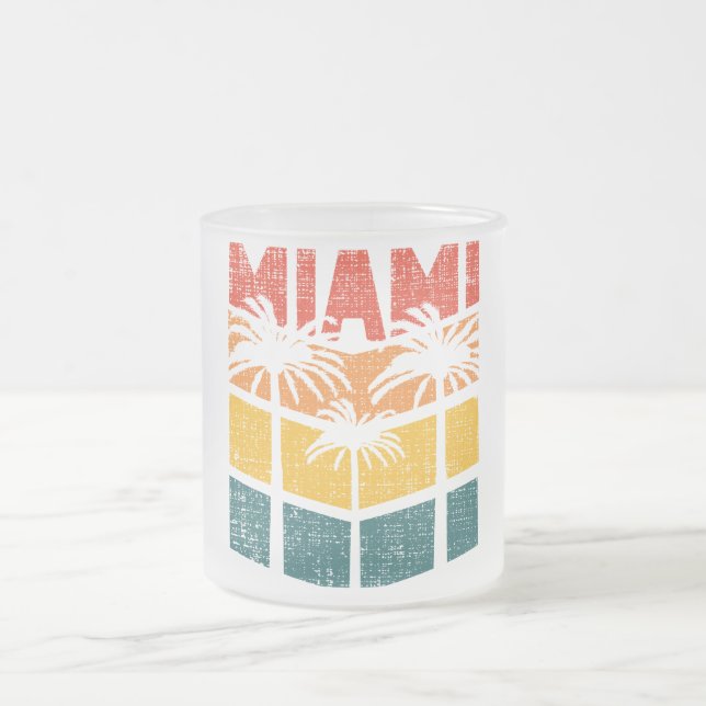 Retro Miami Florida Beach Souvenir Handflatan Träd Frostad Glasmugg (Center)