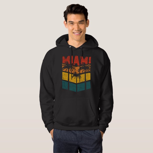 Retro Miami Florida Beach Souvenir Handflatan Träd Hoodie (Hel framsida)