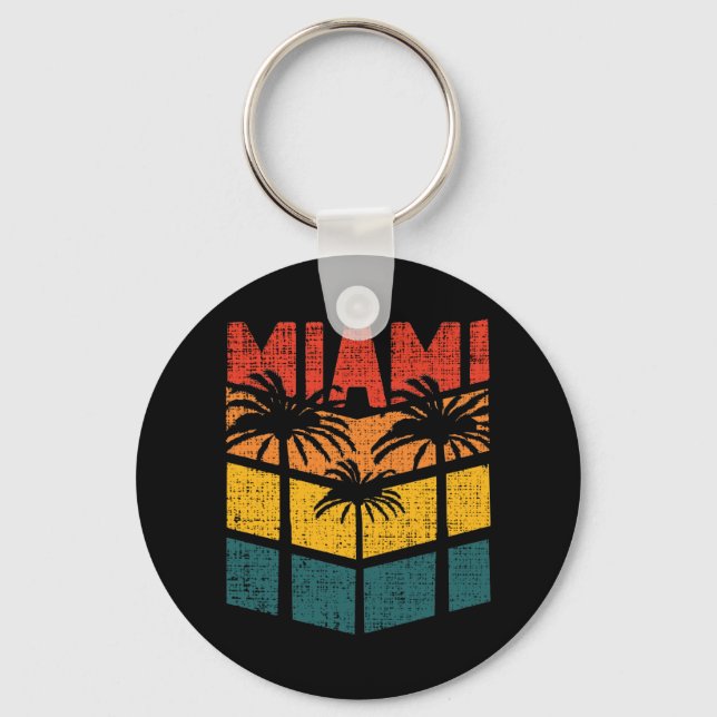 Retro Miami Florida Beach Souvenir Handflatan Träd Nyckelring (Framsida)