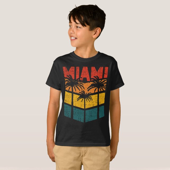 Retro Miami Florida Beach Souvenir Handflatan Träd T Shirt (Hel framsida)