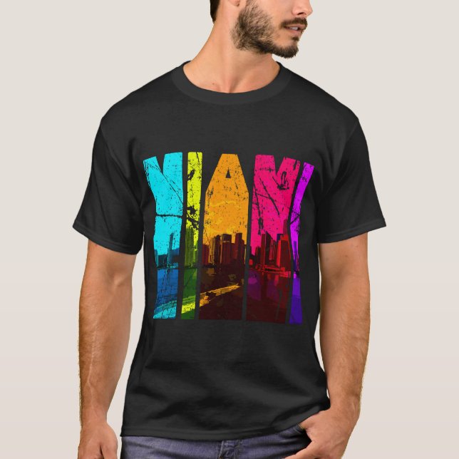 Retro Miami Florida Cityscape Skyline T Shirt (Framsida)
