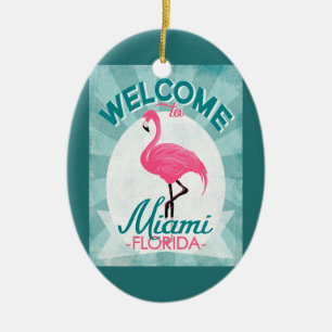Retro Miami Florida rosa Flamingo Julgransprydnad Keramik