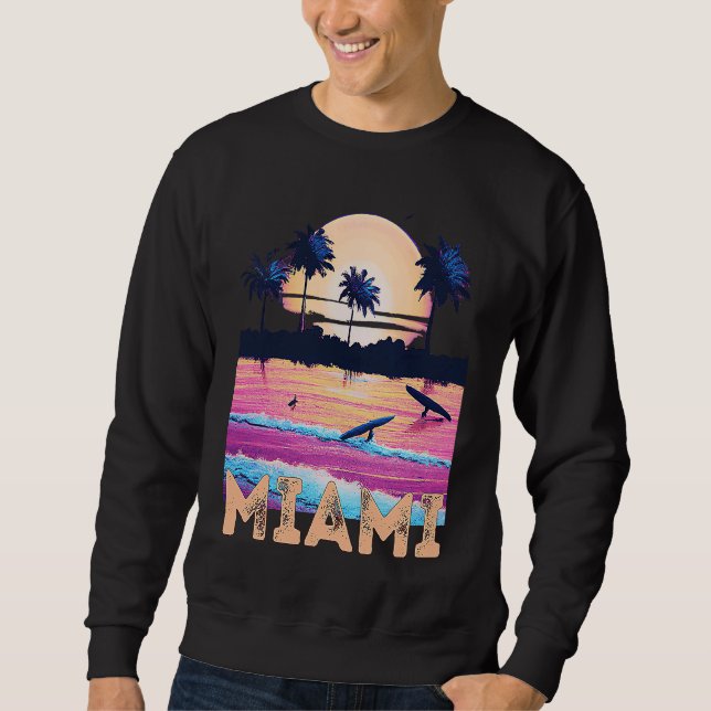Retro Miami Florida Souvenir Surf Lång Ärmad Tröja (Framsida)