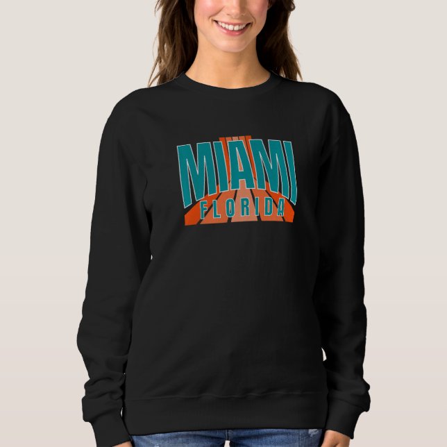 Retro Miami OrangeBlue-Teal Cool Miami FL Striped  T Shirt (Framsida)