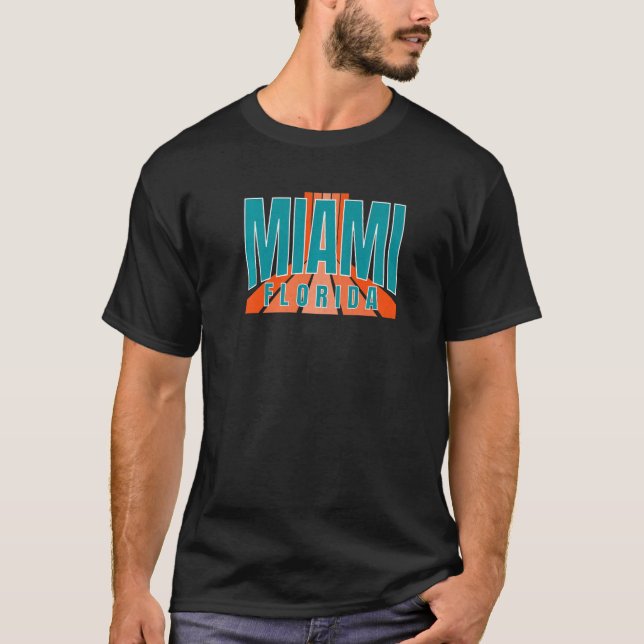 Retro Miami OrangeBlue-Teal Coola Miami FL Stripe T Shirt (Framsida)