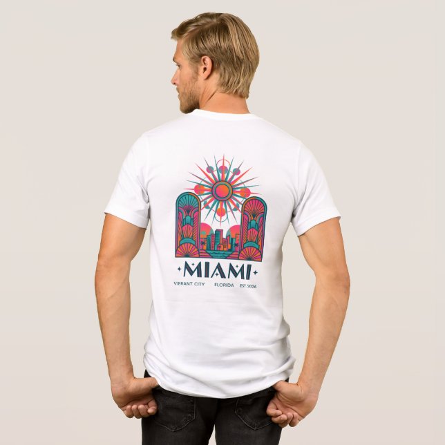 Retro Miami Sunburst Art Deco T Shirt (Baksida Full)