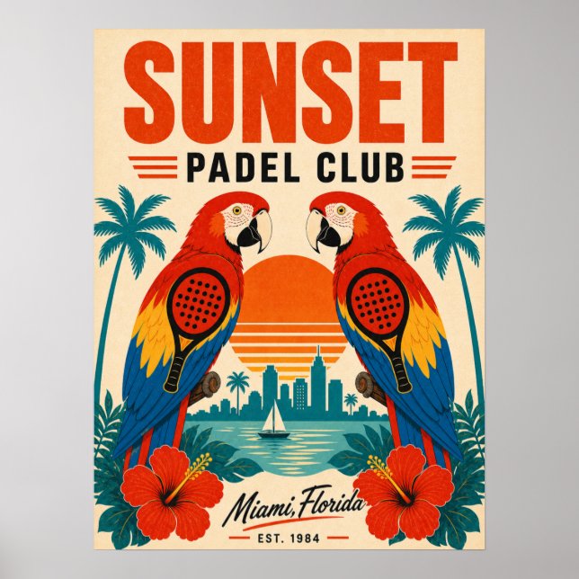 Retro Miami Sunset Padel Club Konstaffisch Poster (Framsidan)