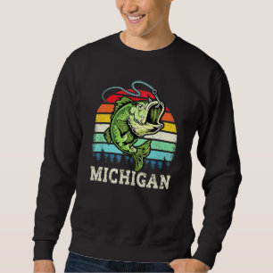 Retro Michigan Bass Fishing Bass Fish Vintage Fish Lång Ärmad Tröja