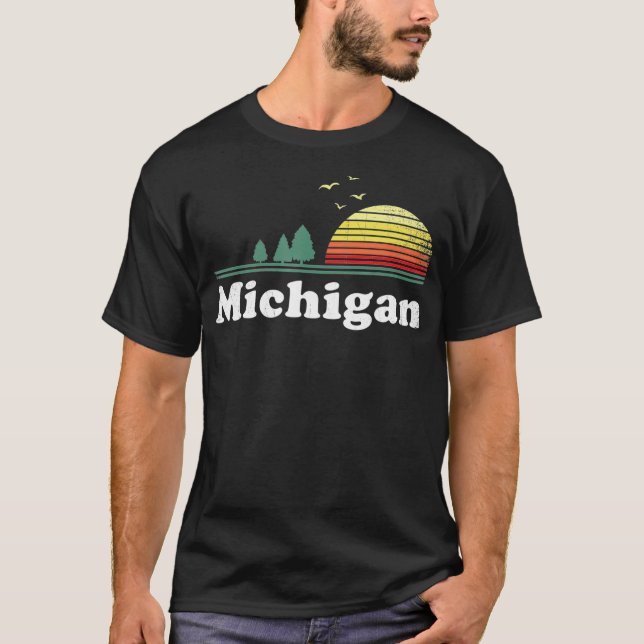 Retro Michigan Image Novelty Home MI State Souveni T Shirt (Framsida)