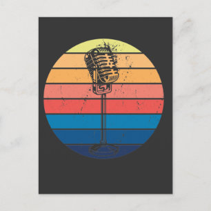 Retro Microphone Graphic Musical Karaoke Singer Vykort