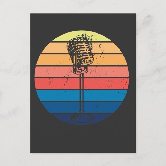Retro Microphone Graphic Musical Karaoke Singer Vykort (Framsida)