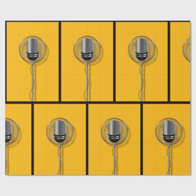Retro Microphone on Bold Yellow Presentpapper (Platt)
