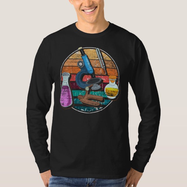 Retro Microscope Biolog Geek Science Laboratory T Shirt (Framsida)