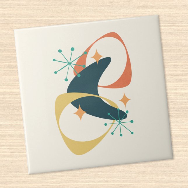 Retro Mid Centres Abstrakt för atomrymdålder Kakelplatta (Skapare uppladdad)