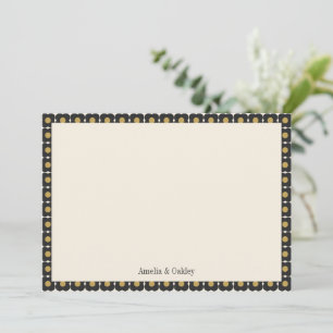 Retro Mid Centres fet Black Guld Blommigt Bröllop Tack Kort