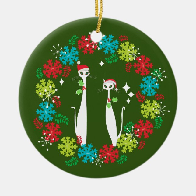 Retro Mid Centres Modern Coola Katt julkrans Julgransprydnad Keramik (Framsidan)