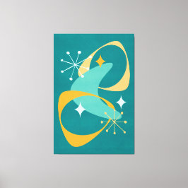Retro Mid Century Atomåldern Rymdåldern 20 Teal, O Canvastryck