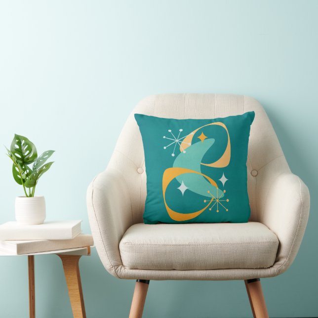 Retro Mid Century Atomåldern Rymdåldern 20 Teal, O Kudde (Stol)