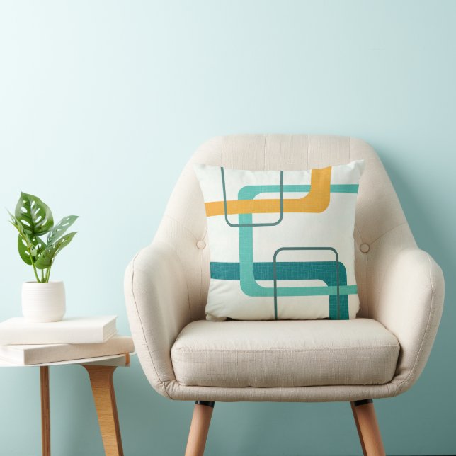 Retro Mid Century Atomic Age 23 Teal, Orange Kudde (Stol)