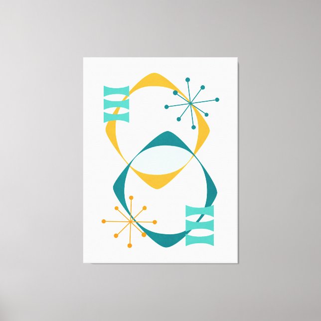 Retro Mid Century Atomic Age 24 Teal, Aqua, Orange Canvastryck (Framsida)